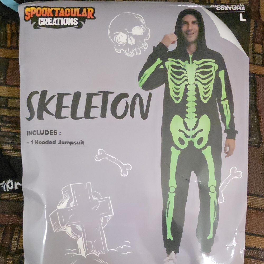 Skeleton Adult Costume - Black Glow In Dark